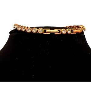 Vintage Avon Bezel Set Clear Crystal Gold Tone Tennis Bracelet Adjustable Clasp